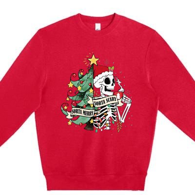 Sorta Merry Sorta Scary Skeleton Hot Cocoa Christmas Pajamas Premium Crewneck Sweatshirt