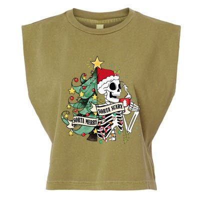 Sorta Merry Sorta Scary Skeleton Hot Cocoa Christmas Pajamas Garment-Dyed Women's Muscle Tee