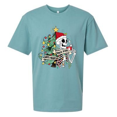 Sorta Merry Sorta Scary Skeleton Hot Cocoa Christmas Pajamas Sueded Cloud Jersey T-Shirt