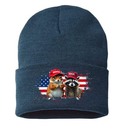 Social Media Star Peanut The Squirrel & Fred The Raccoon Sustainable Knit Beanie