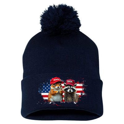 Social Media Star Peanut The Squirrel & Fred The Raccoon Pom Pom 12in Knit Beanie