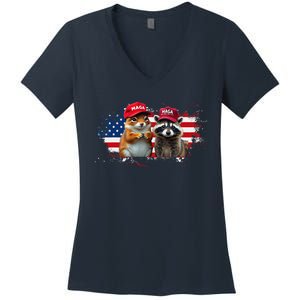 Social Media Star Peanut The Squirrel & Fred The Raccoon Women's V-Neck T-Shirt