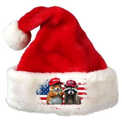 Social Media Star Peanut The Squirrel & Fred The Raccoon Premium Christmas Santa Hat