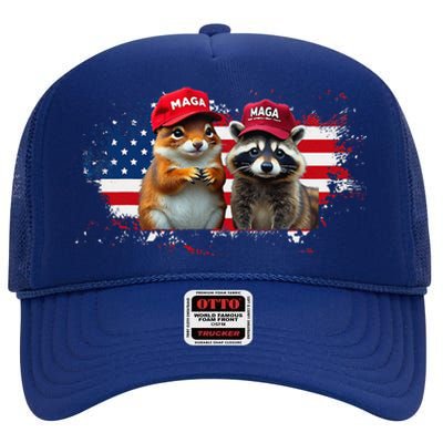 Social Media Star Peanut The Squirrel & Fred The Raccoon High Crown Mesh Back Trucker Hat