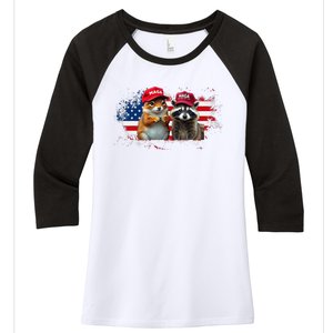 Social Media Star Peanut The Squirrel & Fred The Raccoon Women's Tri-Blend 3/4-Sleeve Raglan Shirt