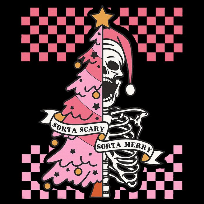 Sorta Merry Sorta Scary Spooky Christmas Goth Skull Xmas  Drawstring Bag