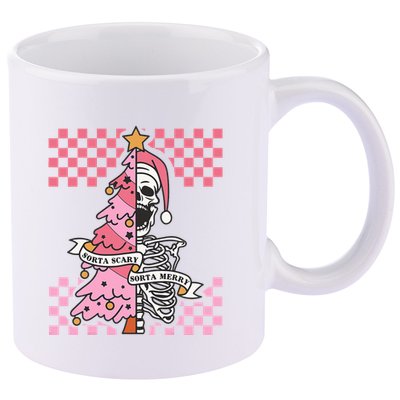 Sorta Merry Sorta Scary Spooky Christmas Goth Skull Xmas  11oz C Handle Ceramic Mug