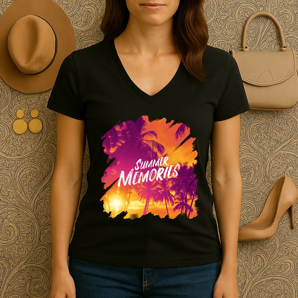 Summer Memories Sunset Beach Women's V-Neck T-Shirt