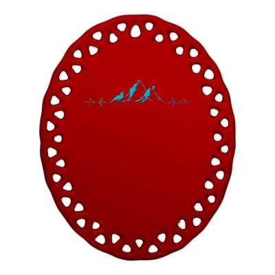 Ski Motif Skis Heartbeat Mountains Retro Skiing Ecg Cute Gift Ceramic Oval Ornament