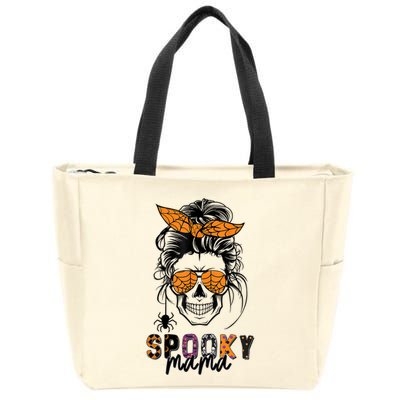 Spooky Mama Skull Halloween S Messy Bun Witch Funny Gift Zip Tote Bag