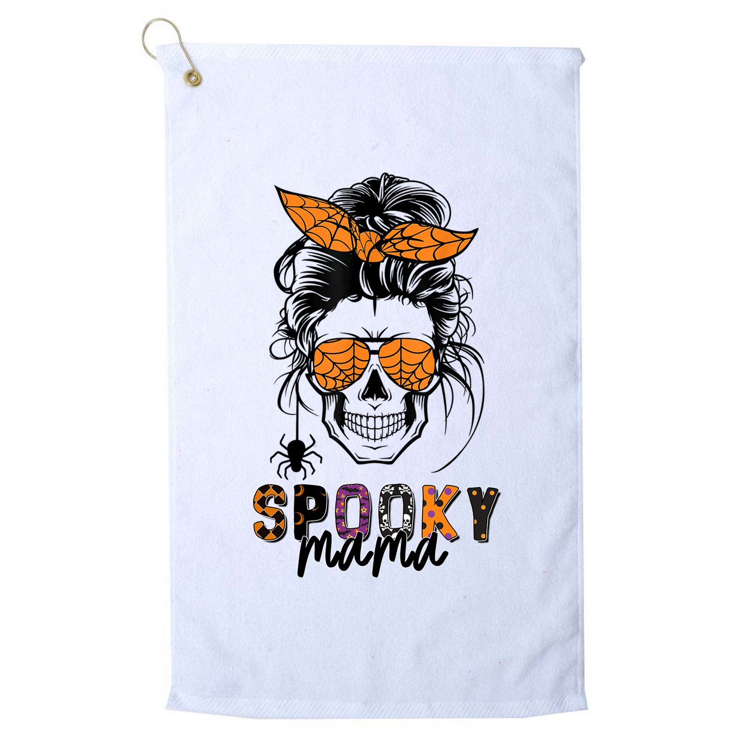 Spooky Mama Skull Halloween S Messy Bun Witch Funny Gift Golf Towel