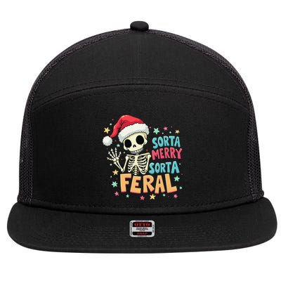 Sorta Merry Sorta Scary Funny Christmas Skeleton 7 Panel Mesh Trucker Snapback Hat