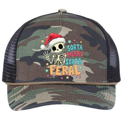 Sorta Merry Sorta Scary Funny Christmas Skeleton Retro Rope Trucker Hat Cap