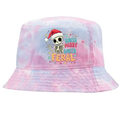 Sorta Merry Sorta Scary Funny Christmas Skeleton Tie-Dyed Bucket Hat