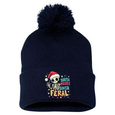 Sorta Merry Sorta Scary Funny Christmas Skeleton Pom Pom 12in Knit Beanie