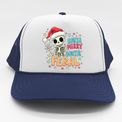 Sorta Merry Sorta Scary Funny Christmas Skeleton Trucker Hat