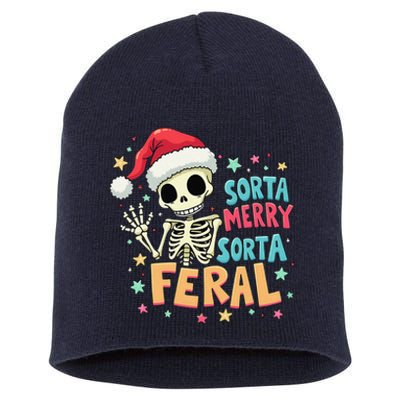 Sorta Merry Sorta Scary Funny Christmas Skeleton Short Acrylic Beanie