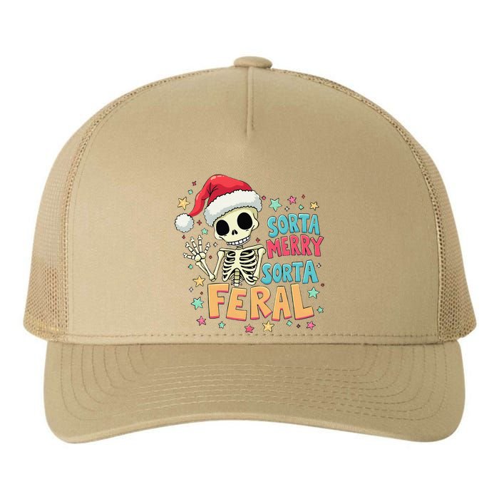 Sorta Merry Sorta Scary Funny Christmas Skeleton Yupoong Adult 5-Panel Trucker Hat