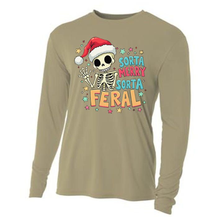 Sorta Merry Sorta Scary Funny Christmas Skeleton Cooling Performance Long Sleeve Crew