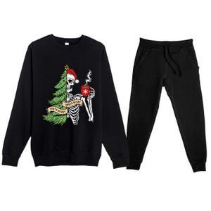 Sorta Merry Sorta Scary Skeleton Snow Christmas Tree Xmas Premium Crewneck Sweatsuit Set