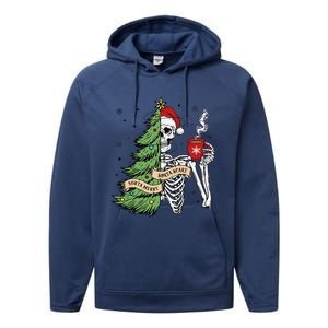 Sorta Merry Sorta Scary Skeleton Snow Christmas Tree Xmas Performance Fleece Hoodie