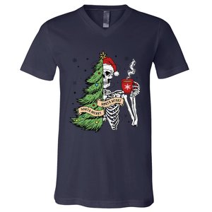 Sorta Merry Sorta Scary Skeleton Snow Christmas Tree Xmas V-Neck T-Shirt