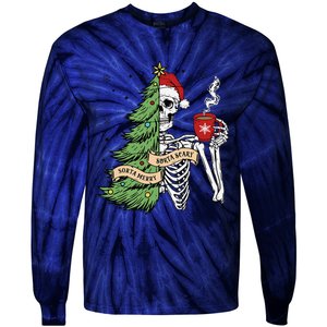 Sorta Merry Sorta Scary Skeleton Snow Christmas Tree Xmas Tie-Dye Long Sleeve Shirt