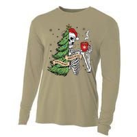 Sorta Merry Sorta Scary Skeleton Snow Christmas Tree Xmas Cooling Performance Long Sleeve Crew