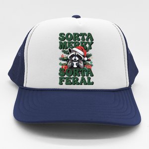 Sorta Merry Sorta Feral Funny Christmas Raccoon Holiday Trucker Hat