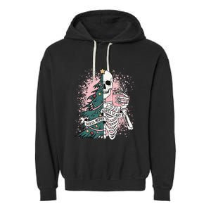 Sorta Merry Sorta Scary Funny Christmas Skeleton Bleached  Garment-Dyed Fleece Hoodie