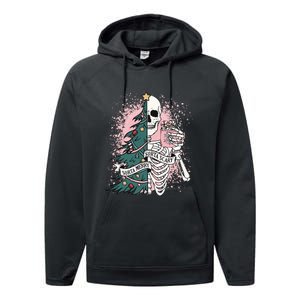 Sorta Merry Sorta Scary Funny Christmas Skeleton Bleached  Performance Fleece Hoodie