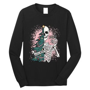 Sorta Merry Sorta Scary Funny Christmas Skeleton Bleached  Long Sleeve Shirt