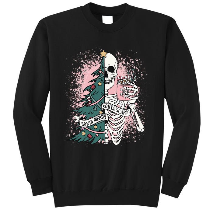 Sorta Merry Sorta Scary Funny Christmas Skeleton Bleached  Sweatshirt