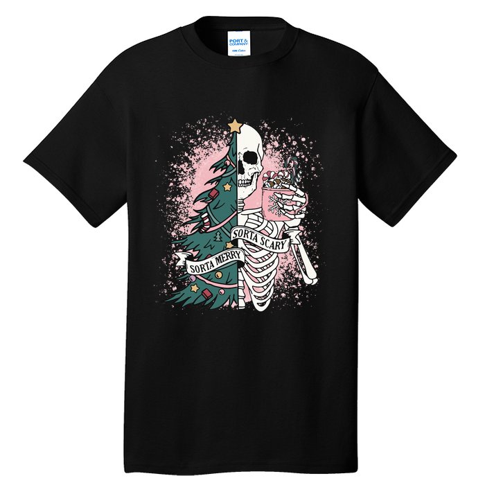 Sorta Merry Sorta Scary Funny Christmas Skeleton Bleached  Tall T-Shirt