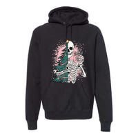 Sorta Merry Sorta Scary Funny Christmas Skeleton Bleached  Premium Hoodie