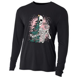 Sorta Merry Sorta Scary Funny Christmas Skeleton Bleached  Cooling Performance Long Sleeve Crew