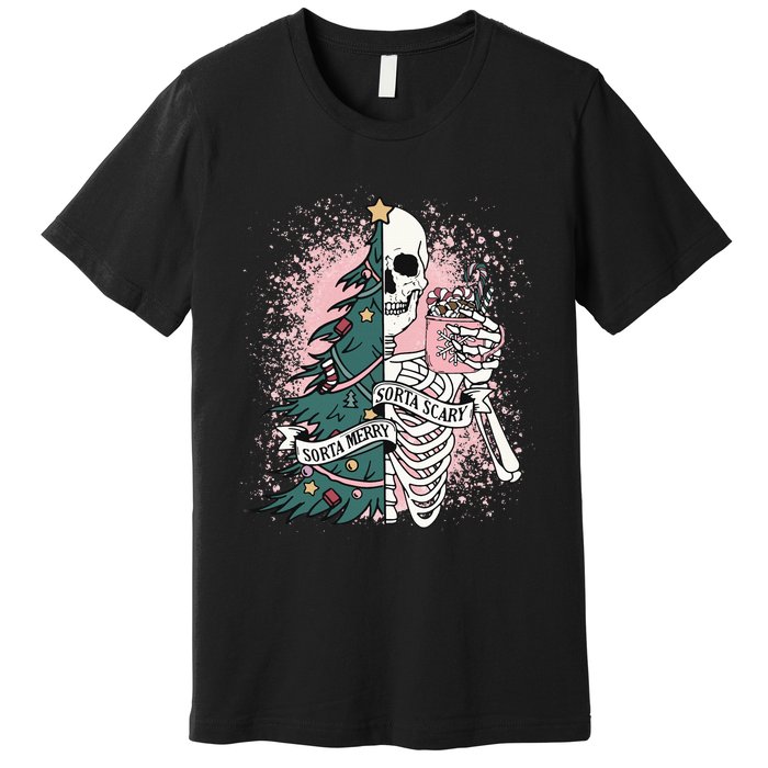 Sorta Merry Sorta Scary Funny Christmas Skeleton Bleached  Premium T-Shirt