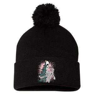 Sorta Merry Sorta Scary Funny Christmas Skeleton Bleached  Pom Pom 12in Knit Beanie