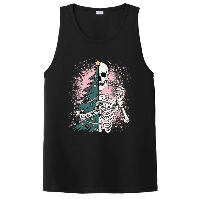 Sorta Merry Sorta Scary Funny Christmas Skeleton Bleached  PosiCharge Competitor Tank