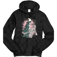 Sorta Merry Sorta Scary Funny Christmas Skeleton Bleached  Tie Dye Hoodie