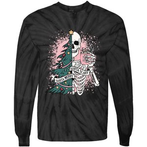 Sorta Merry Sorta Scary Funny Christmas Skeleton Bleached  Tie-Dye Long Sleeve Shirt