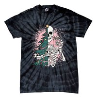 Sorta Merry Sorta Scary Funny Christmas Skeleton Bleached  Tie-Dye T-Shirt