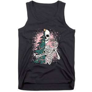 Sorta Merry Sorta Scary Funny Christmas Skeleton Bleached  Tank Top