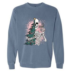 Sorta Merry Sorta Scary Funny Christmas Skeleton Bleached  Garment-Dyed Sweatshirt