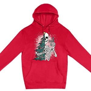 Sorta Merry Sorta Scary Funny Christmas Skeleton Bleached  Premium Pullover Hoodie