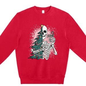 Sorta Merry Sorta Scary Funny Christmas Skeleton Bleached  Premium Crewneck Sweatshirt