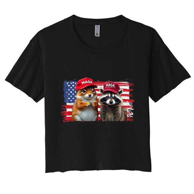 Social Media Star Peanut The Squirrel & Fred The Raccoon Women's Crop Top Tee