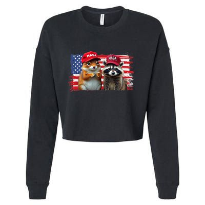 Social Media Star Peanut The Squirrel & Fred The Raccoon Cropped Pullover Crew