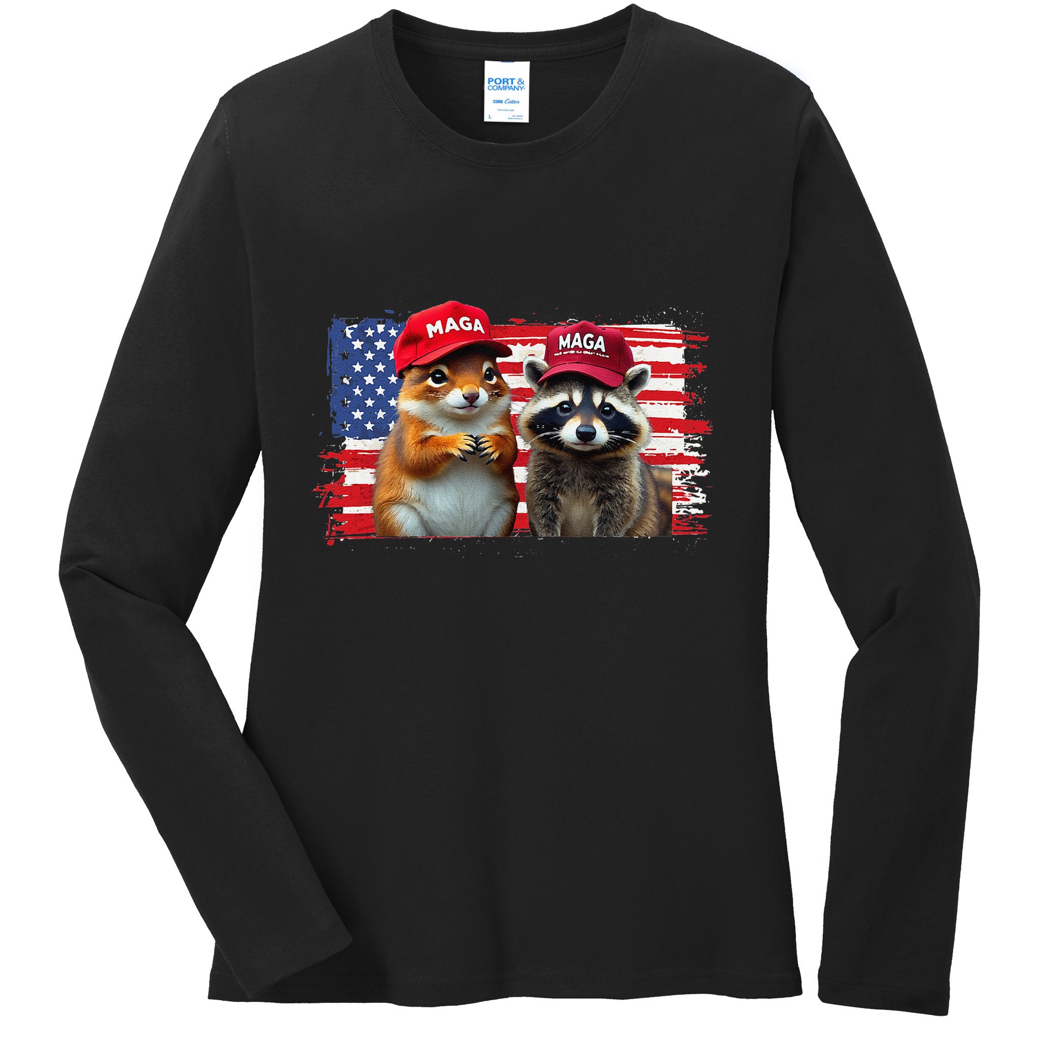 Social Media Star Peanut The Squirrel & Fred The Raccoon Ladies Long Sleeve Shirt