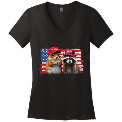 Social Media Star Peanut The Squirrel & Fred The Raccoon Women's V-Neck T-Shirt